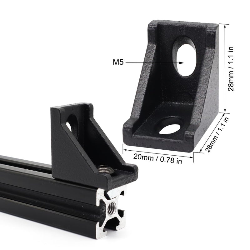 BLCCLOY 20 Sets 2020 Aluminum Extrusion Corner Brackets - 20 Series 90 Degree Right Angle Connectors with M5 Bolts & Nuts, Compatible with 20/20 80/20 2040 T V Slot Black Aluminum Profiles - Image 3